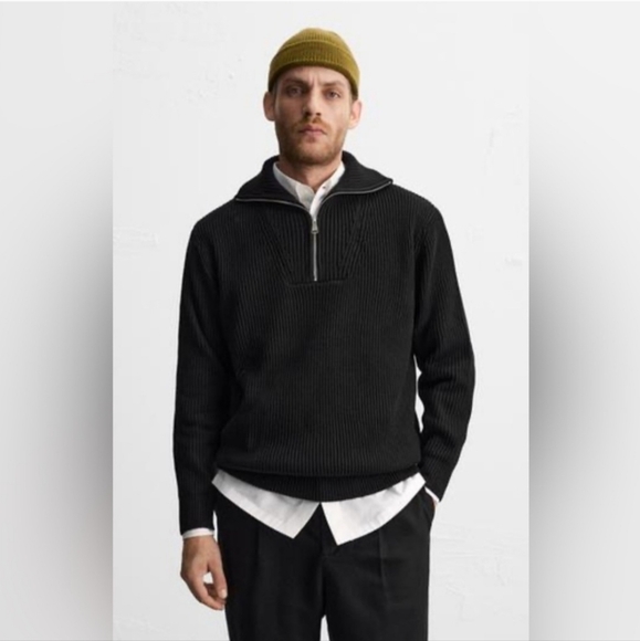 Zara Men's Black 1/4 Zip-Up Sweaters Size Large - Picture 1 of 9